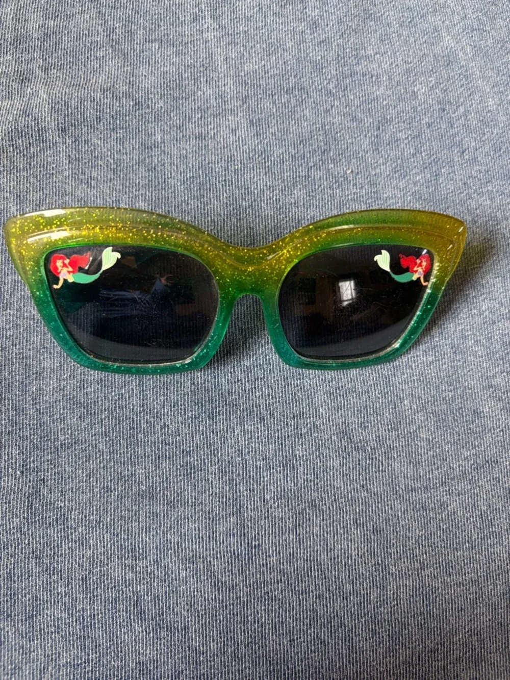 Glitter Green Ombre Cat Eye Sunglasses with Little Mermaid Accent